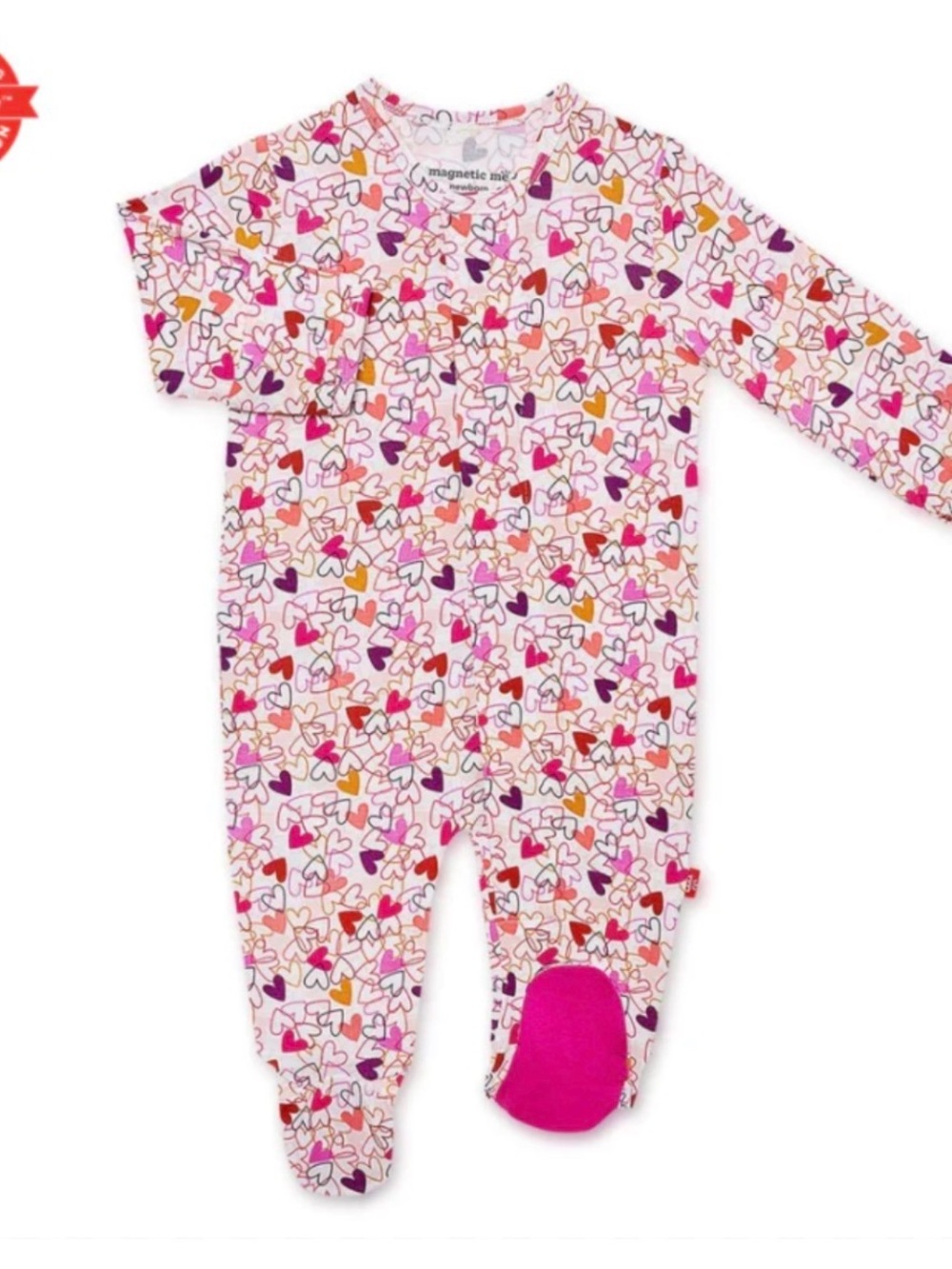 Magnetic Me White Footed Pajamas with Multicolor Heart Print